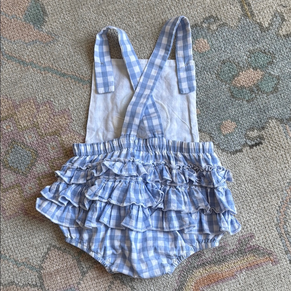 Blue Gingham Baby Romper with Lemon Patch StichyFish size 18m EUC - Picture 2 of 3